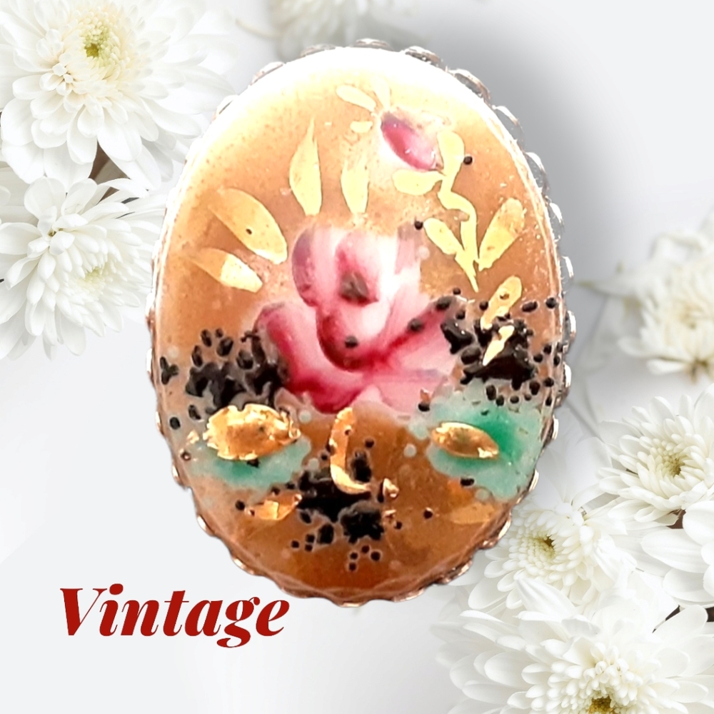 Gold Leaf Handpainted Brooch